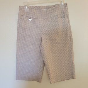 Tan and white striped plaid capri